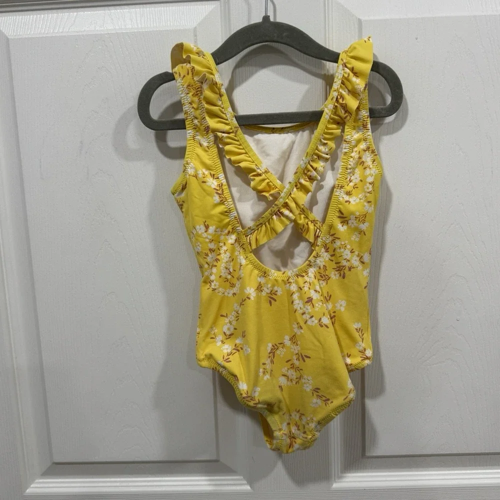 Girls' Cascading-Ruffle‎ One-Piece Swimsuit 04 Yellow Floral Swim Vacation